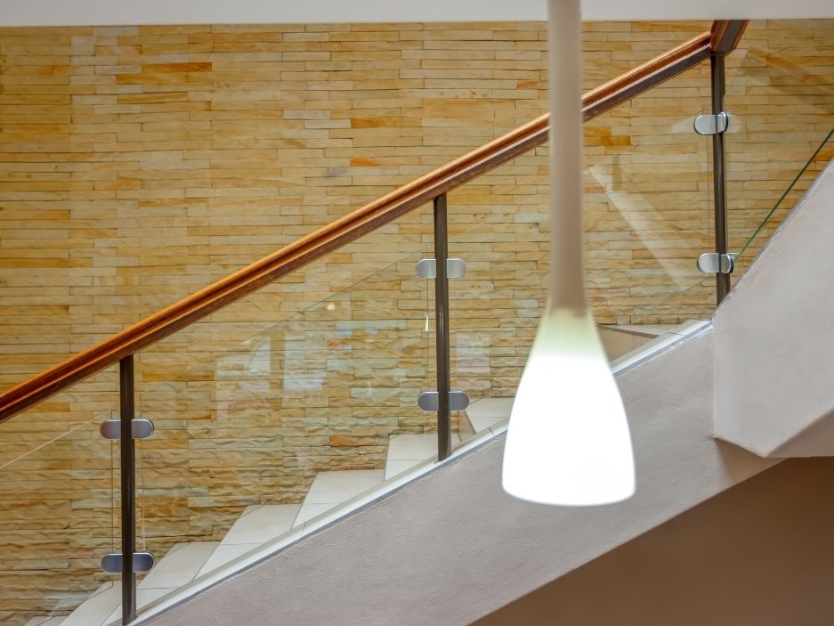 Glass Staircase Balustrade Design With Wooden Handrail
